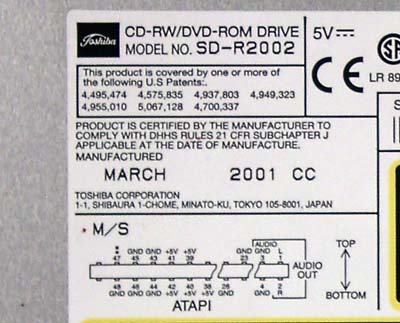 Toshiba SD-R2002 Lable